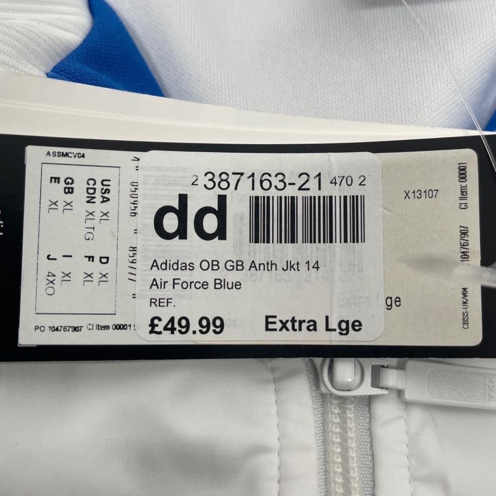 Adidas Team GB Olympic Anthem Track Jacket Mens XL White Blue X13107 NEW - Picture 5 of 5
